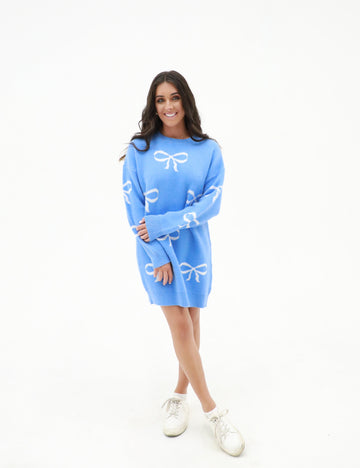 Martha Blue Bows Sweater Dress