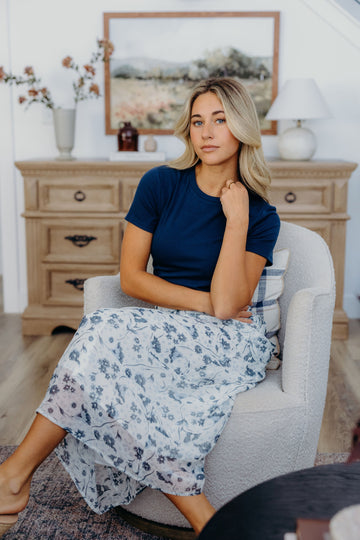 MAXI SLIP SKIRT IN BLUE WASHED DENIM FINAL SALE