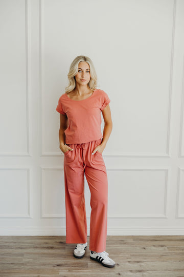 WIDE LEG LOUNGE PANTS IN WATERMELON FINAL SALE