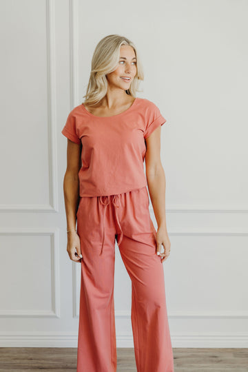 LOUNGE CUFF SLEEVE TEE IN WATERMELON FINAL SALE