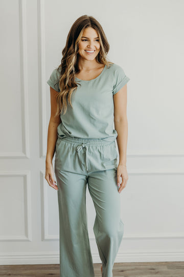 LOUNGE CUFF SLEEVE TEE IN MILKY GREEN FINAL SALE