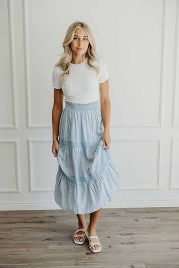 RUCHED WAIST SKIRT IN HORIZON HAZE