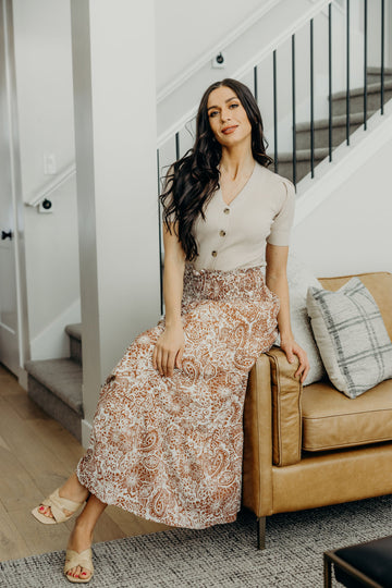 SMOCKED WAIST MAXI IN COPPER CREST