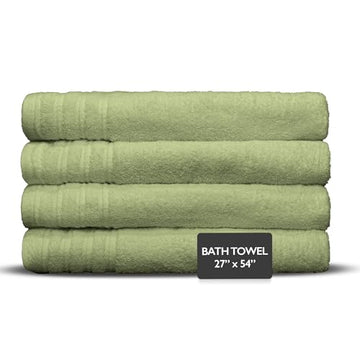 4 Piece Premium Bath Towels Set - 100% Cotton Terry Cloth, Absorbent & Soft, Machine Washable & Quick Dry - 27"x54" Set of 4