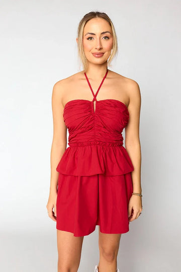 Remi Halter Romper - Red
