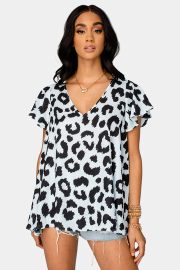 Avril Flutter Sleeve V-Neck Top - Alpine
