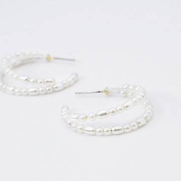 Double Halo Pearls Hoop Earring