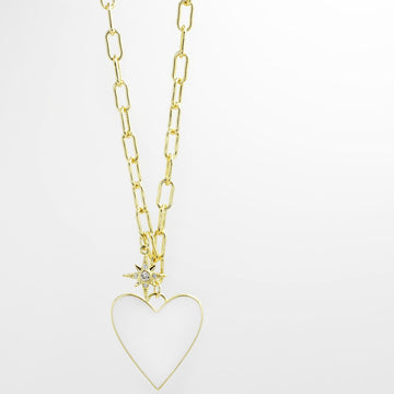 Enamel Heart/Star Necklace White