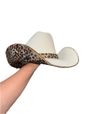 Sand and Leopard Square Style Cowgirl Hat