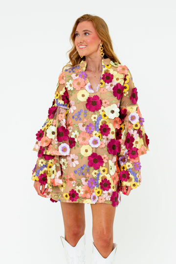 Gayle Long Sleeve Mini Dress - Gerber Daisy