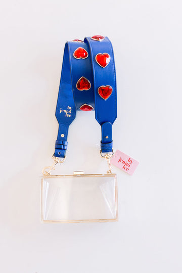 Crystal Heart Purse Straps - Blue/Red