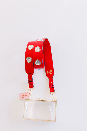 Crystal Heart Purse Straps - Red/Clear
