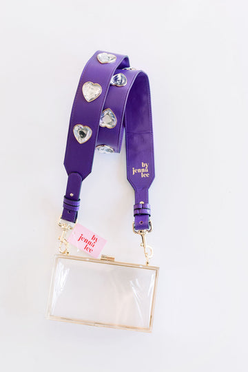 Crystal Heart Purse Straps - Purple/Clear