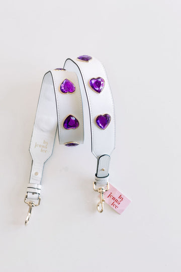 Crystal Heart Purse Straps - White/Purple