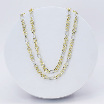 Mixed Metal Link Layer Gold Necklace