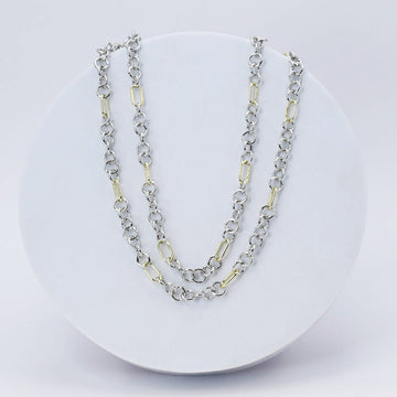 Mixed Metal Link Layer Silver Necklace