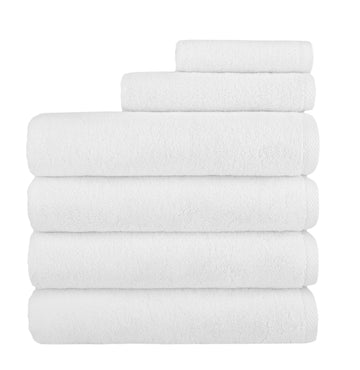 100% Turkish Cotton 6 Piece Towel Set White - Includes 4 bath towels, 1 hand towel, and 1 washcloth