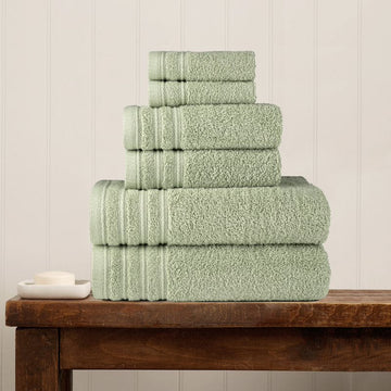 Luxury 6-Piece Shelly Towel Set - 100% Cotton Terry Cloth, 2 Bath Towels, 2 Hand Towels & 2 Washcloths, Soft, Quick Dry & High Absorbent