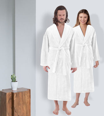 Velour Shawl Collar Luxury Turkish Cotton Bathrobe One Big Size Fits All