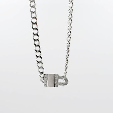 Pave Lock Chain Silver Necklace