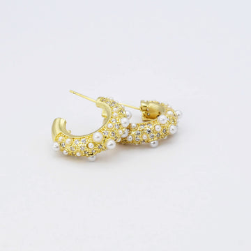 Pearl Crystal Gold Hoop Earring