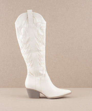 The Samara | White Embroidered Tall Boot