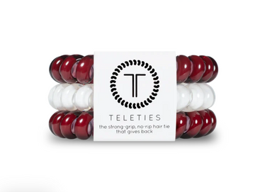 Teleties Large Ponytail Holder - Maroon/White