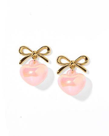 Ruthie Bow with Drop Heart Pearl Earring - Pink