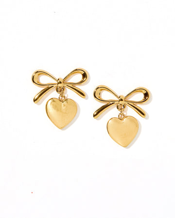 Ruthie Bow with Drop Heart Pearl Earring - Gold