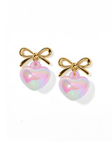 Ruthie Bow with Drop Heart Pearl Earring - Purple