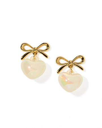 Ruthie Bow with Drop Heart Pearl Earring - Iridescent