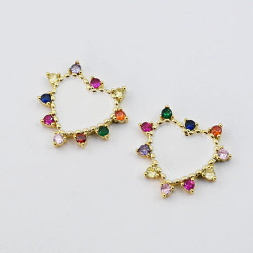 White Heart Multi Stone Enamel Earring