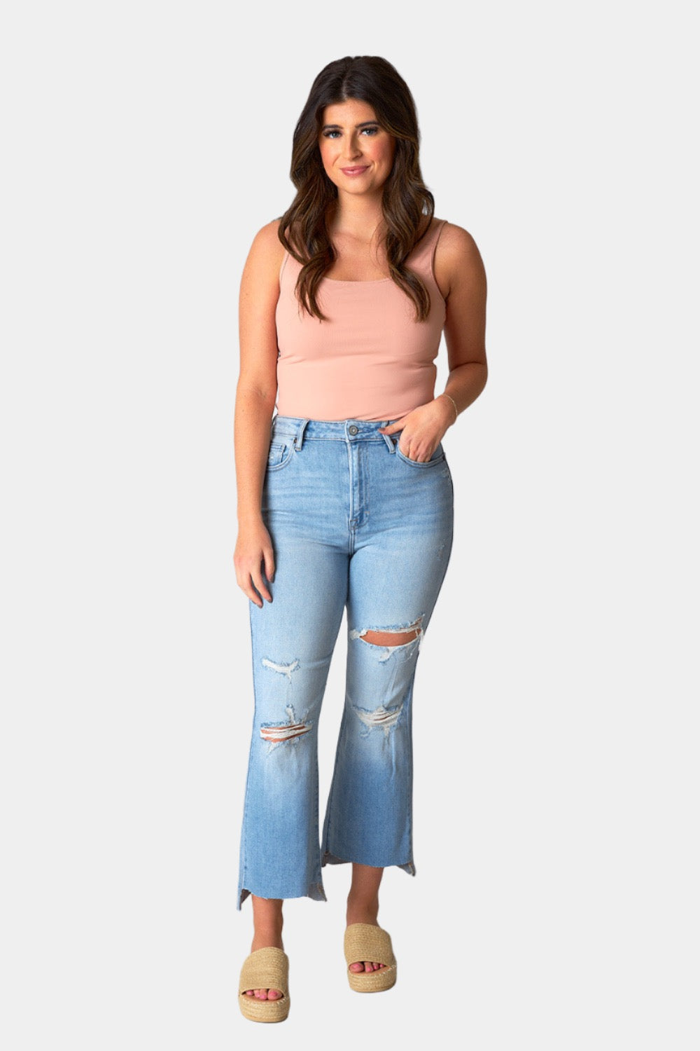 Happi High Rise Distressed Jean - Light Blue