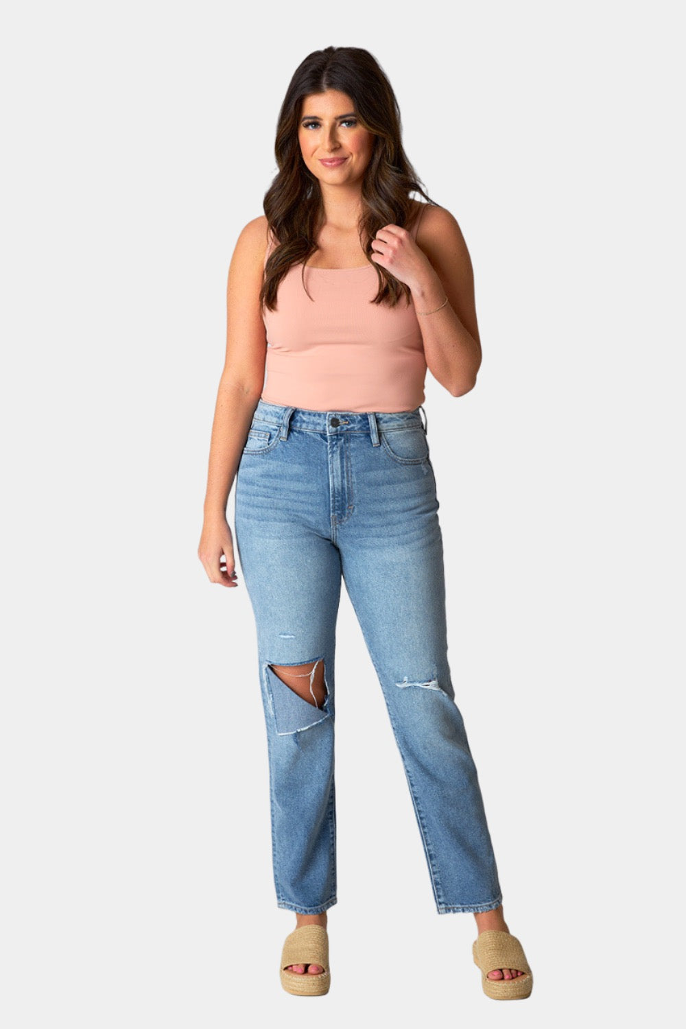 Tracey Distressed Straight Jean - Medium Wash