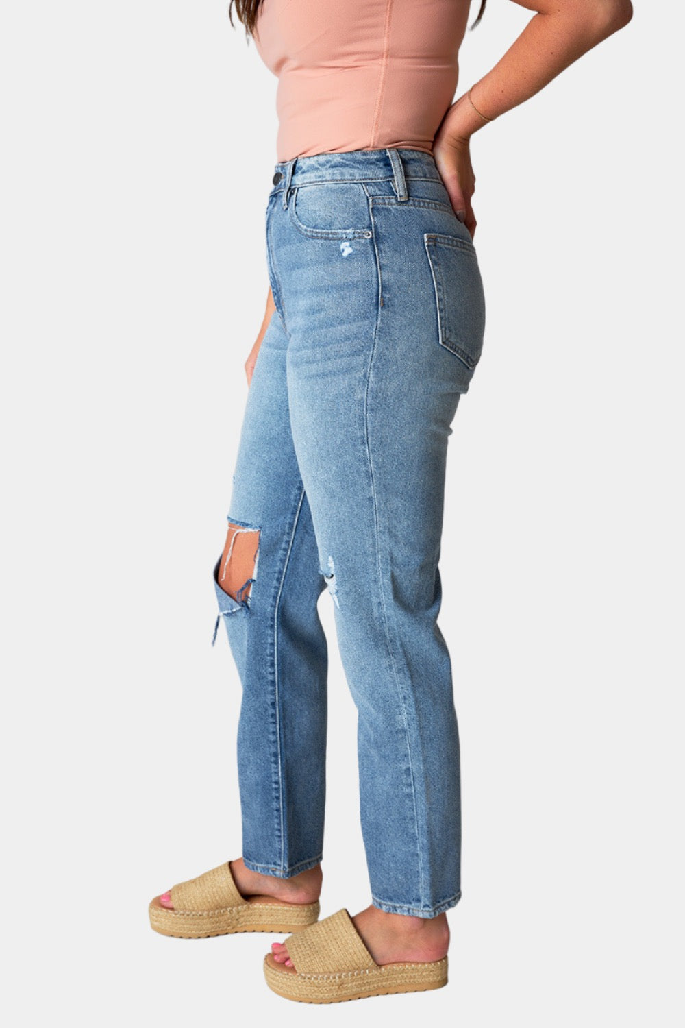 Tracey Distressed Straight Jean - Medium Wash