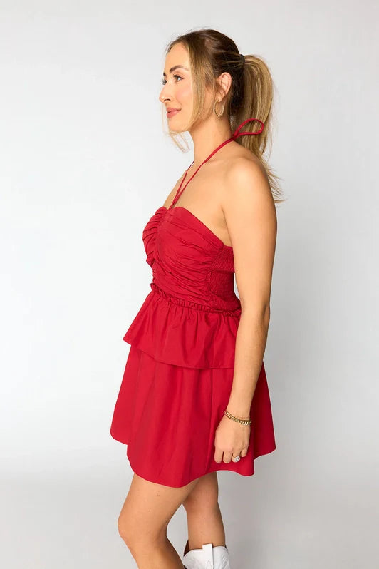 Remi Halter Romper - Red