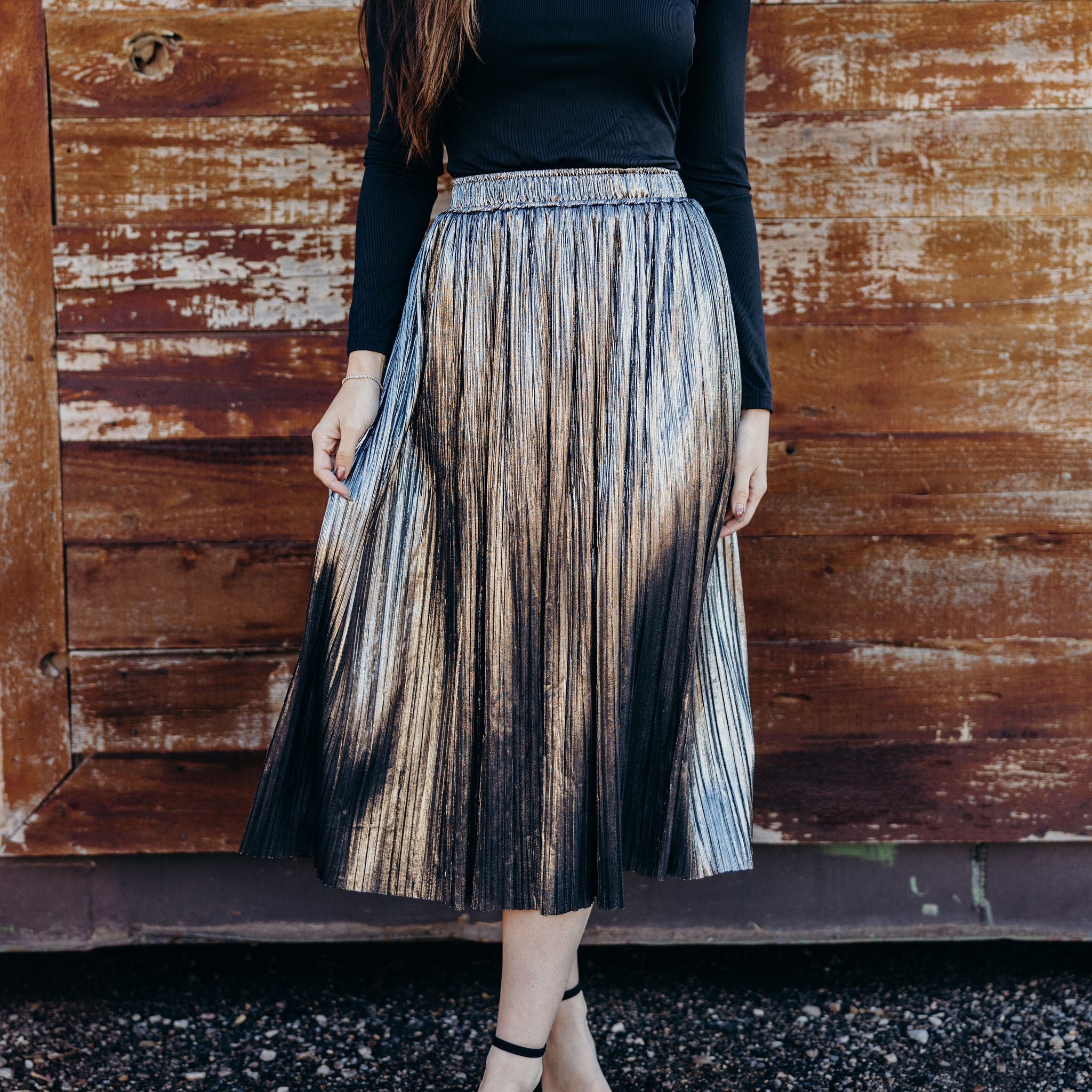 METALLIC PLEAT SKIRT IN STARDUSK FINAL SALE
