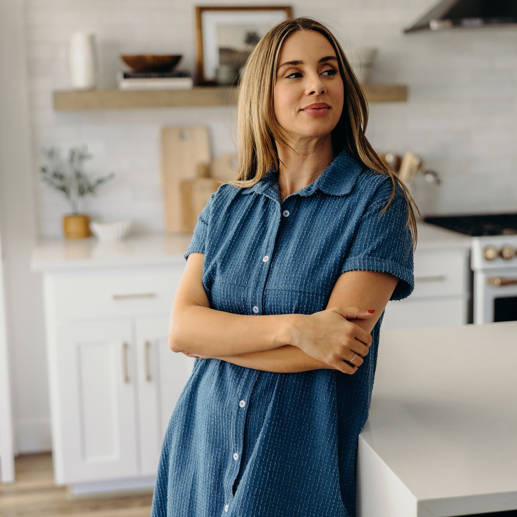 THE TIA IN DENIM TEXTURED STRIPE