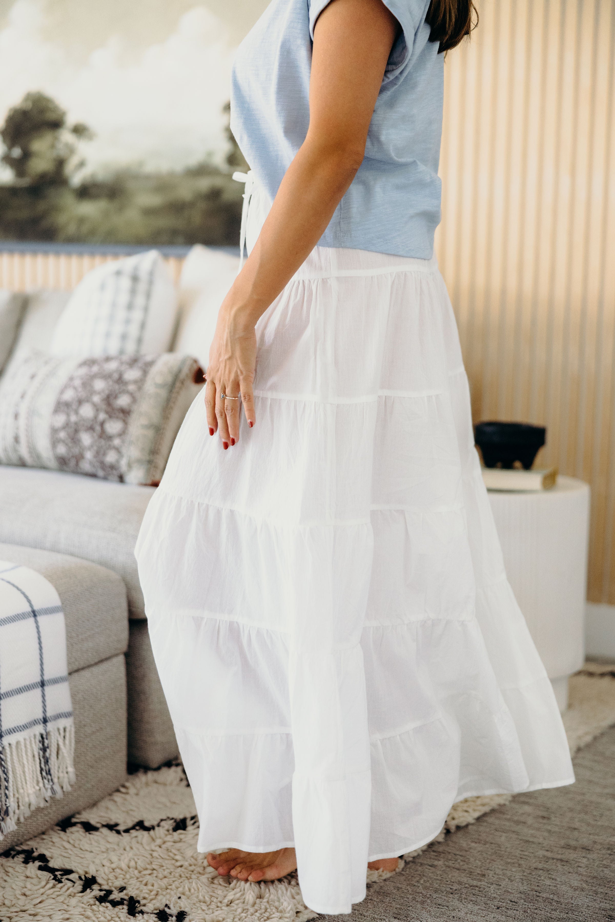 DRAWSTRING BOHO SKIRT IN WHITE
