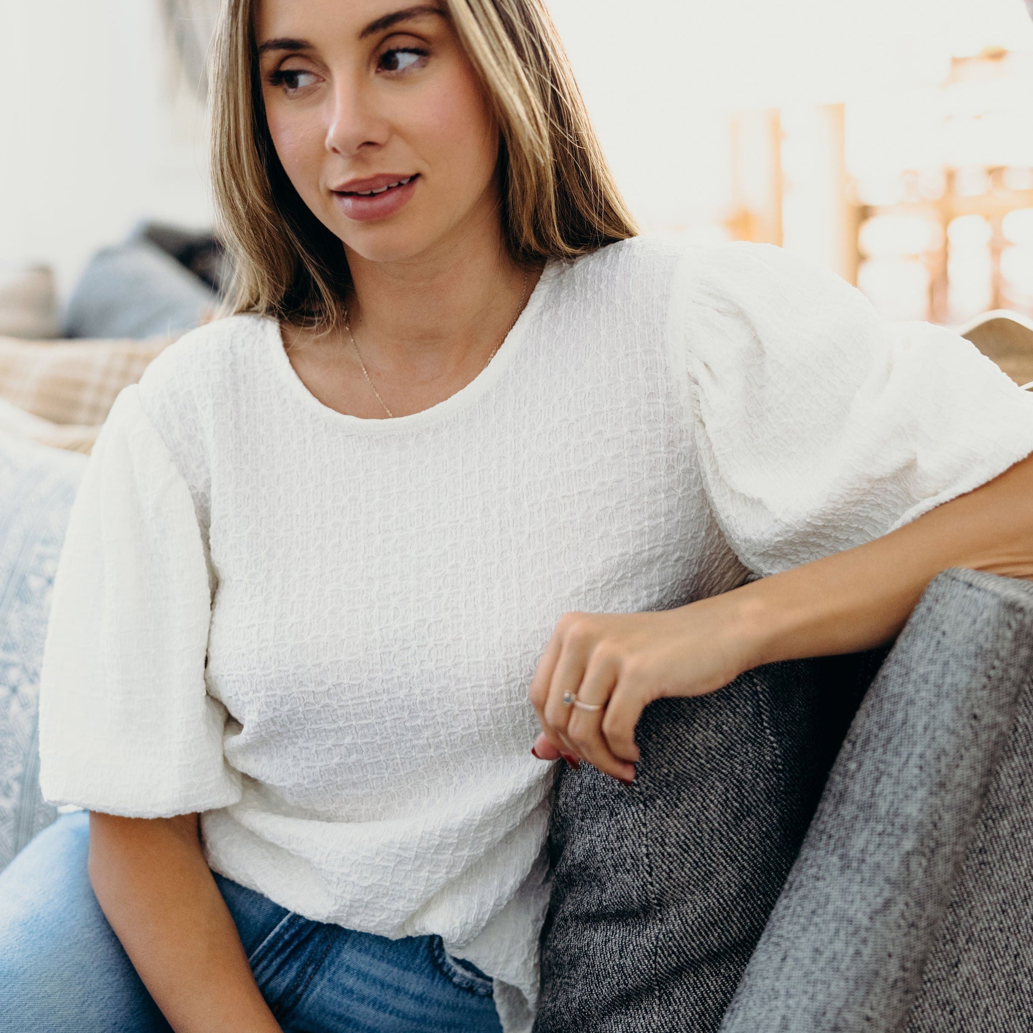 PUFF SLEEVE TOP IN BUTTERCREAM