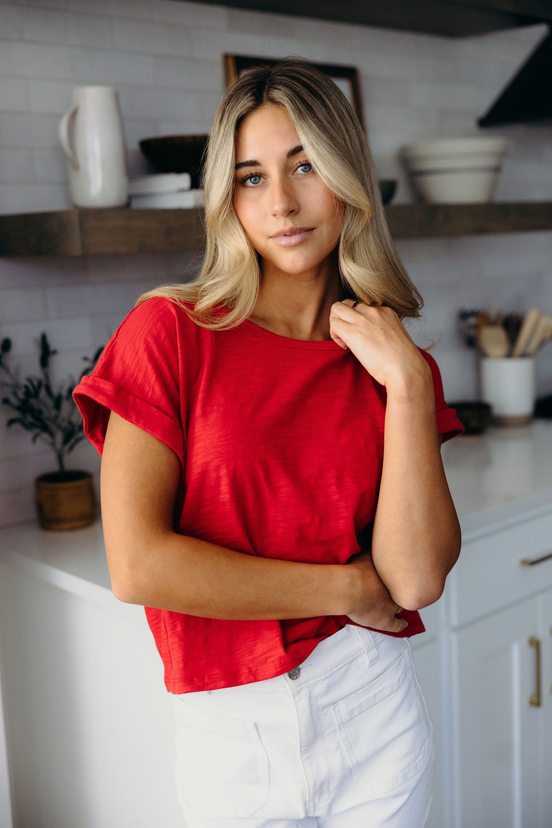 SLUB TEE IN JULY RED