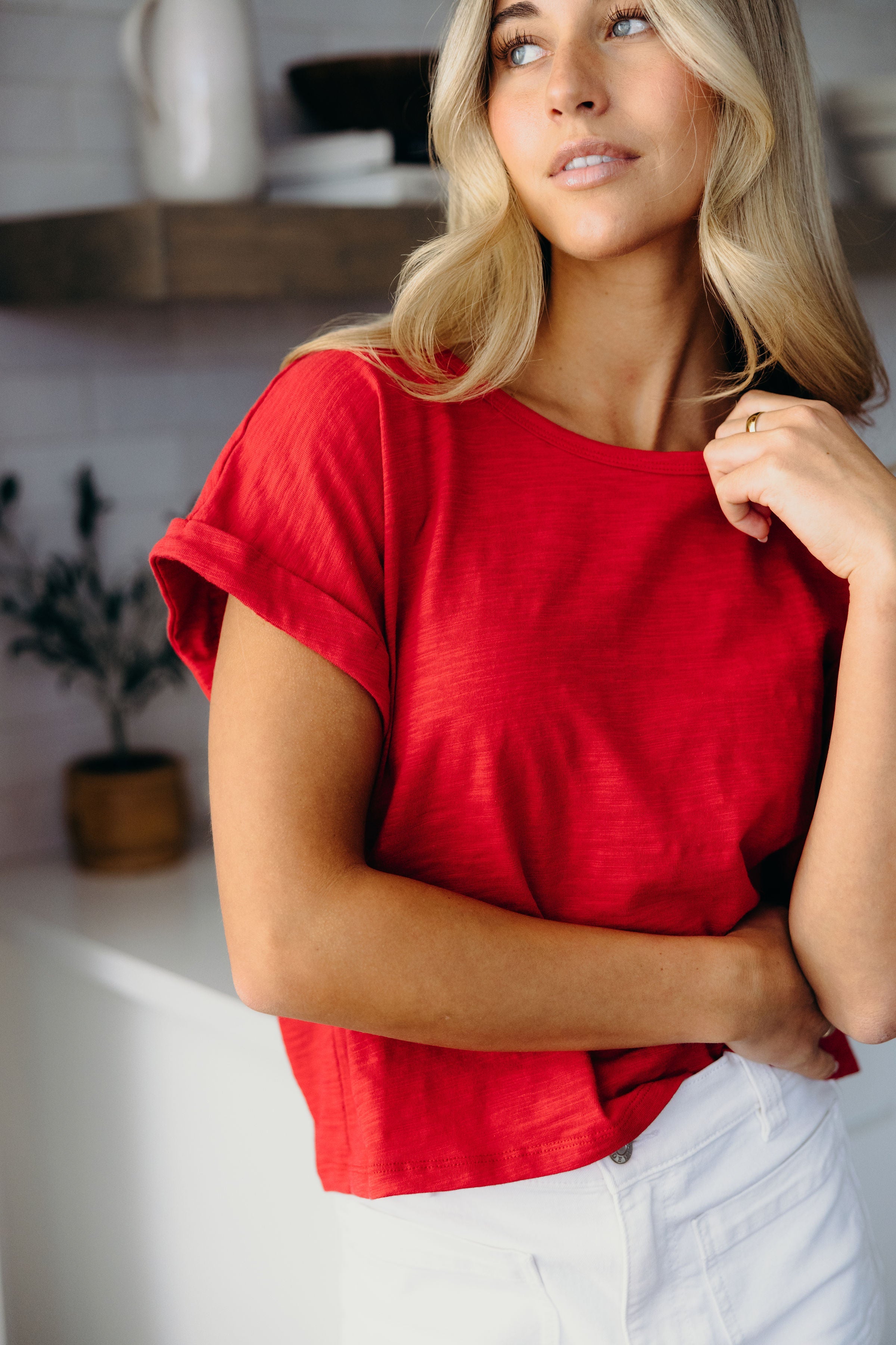 SLUB TEE IN JULY RED