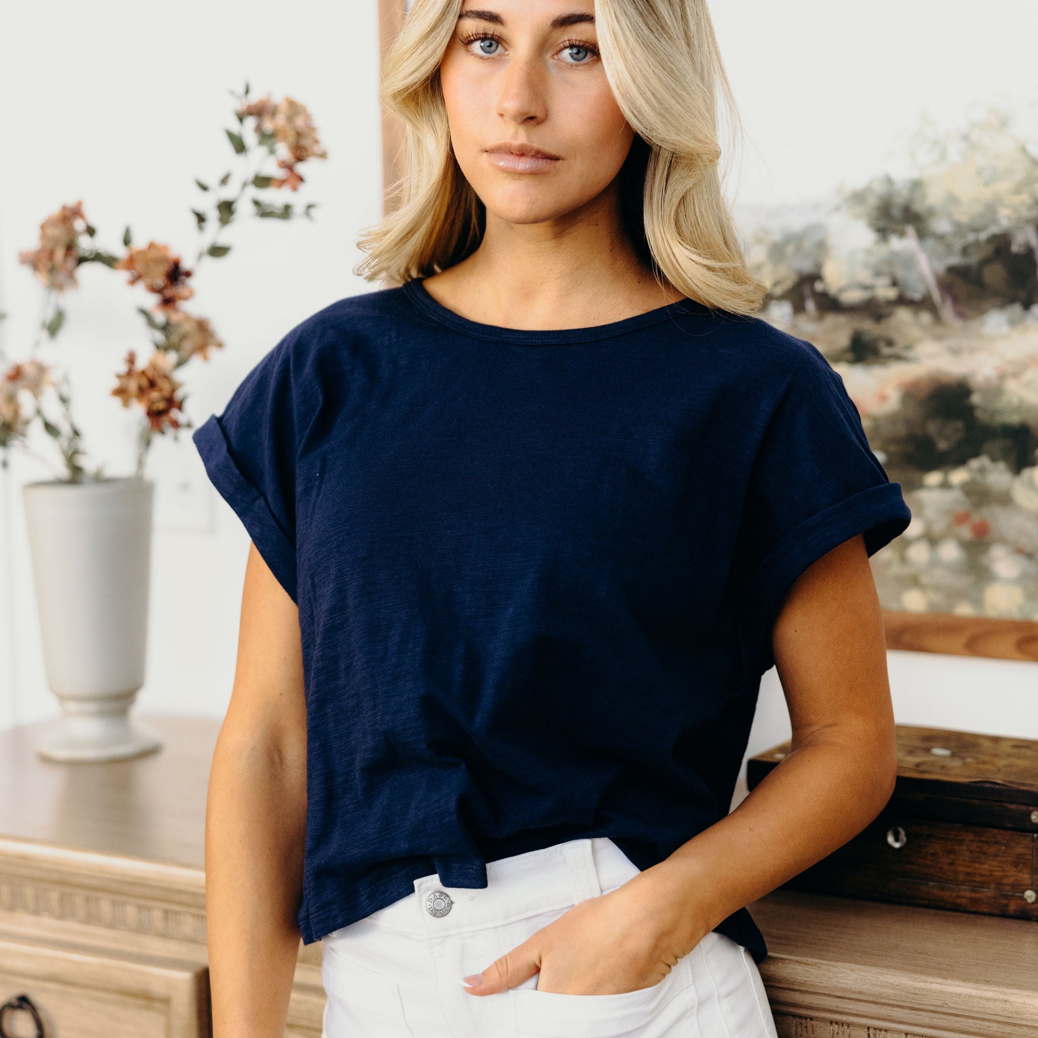 SLUB TEE IN NAVY