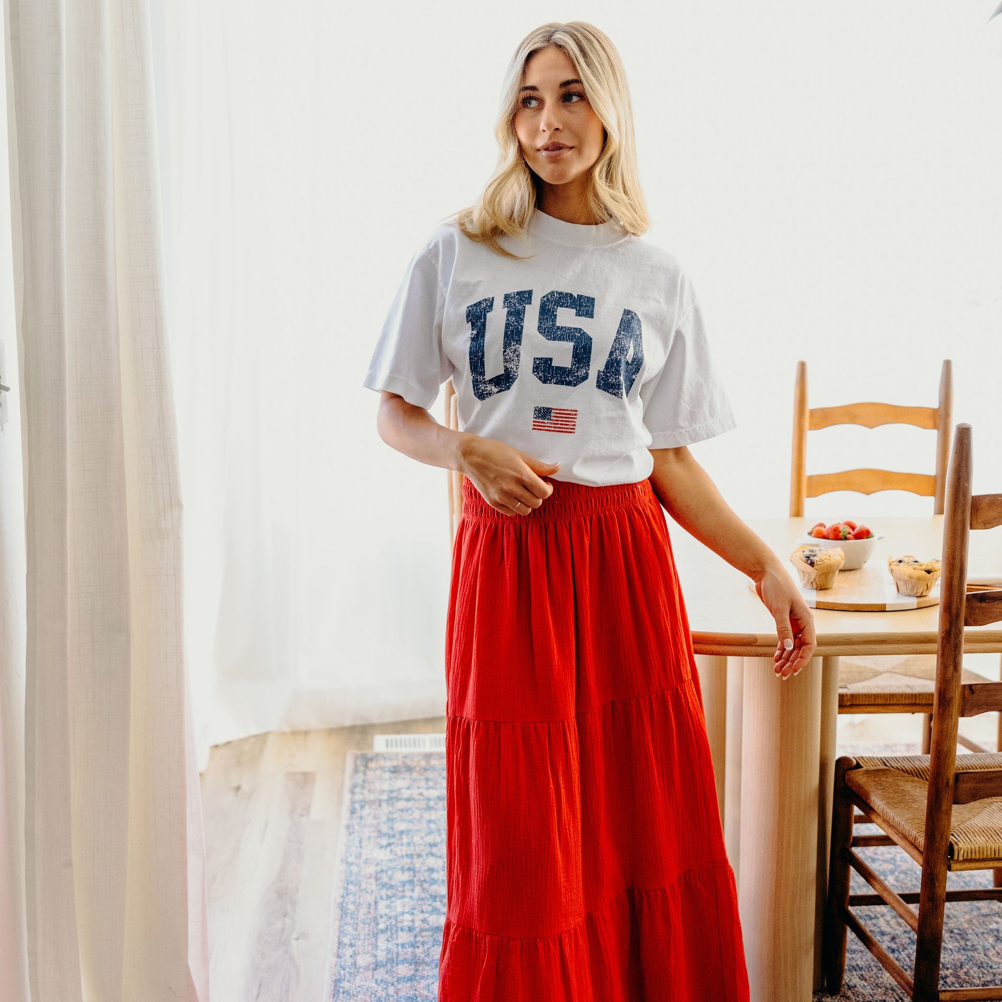 GAUZE MAXI SKIRT IN JULY RED