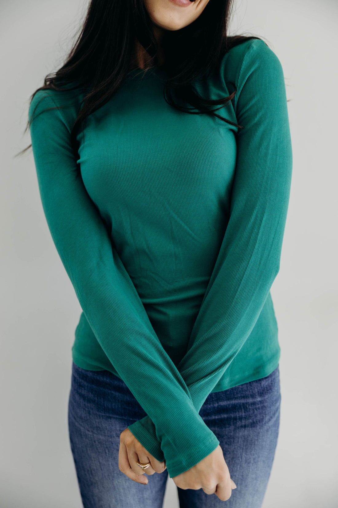 HIGH NECK LONG SLEEVE TEE IN LUSH MEADOW