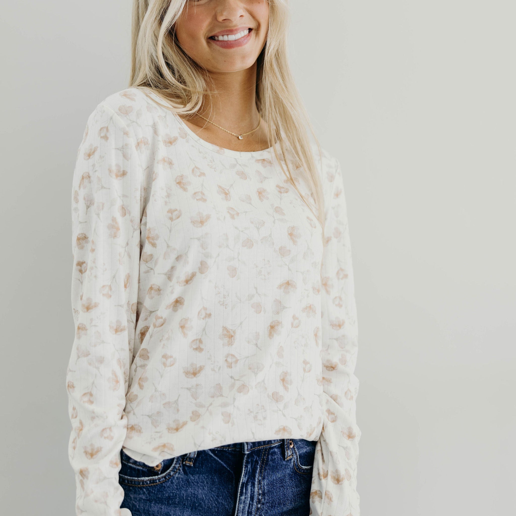 LONG SLEEVE RIBBED TEE IN DRIED ROSE