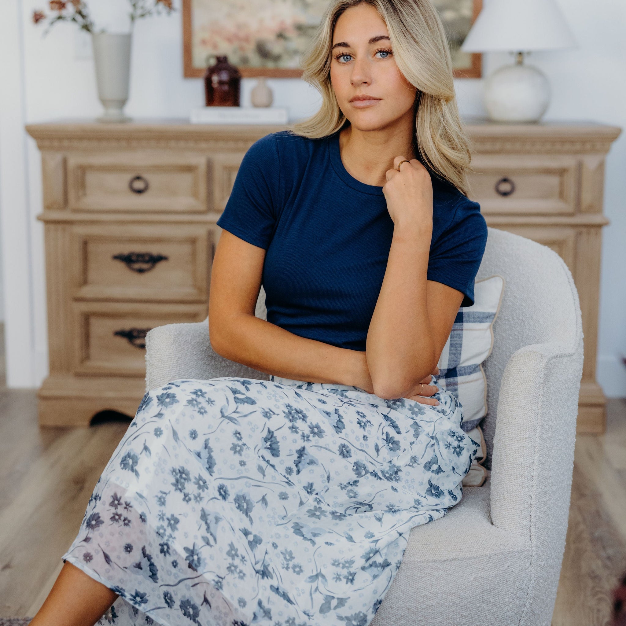 MAXI SLIP SKIRT IN BLUE WASHED DENIM FINAL SALE
