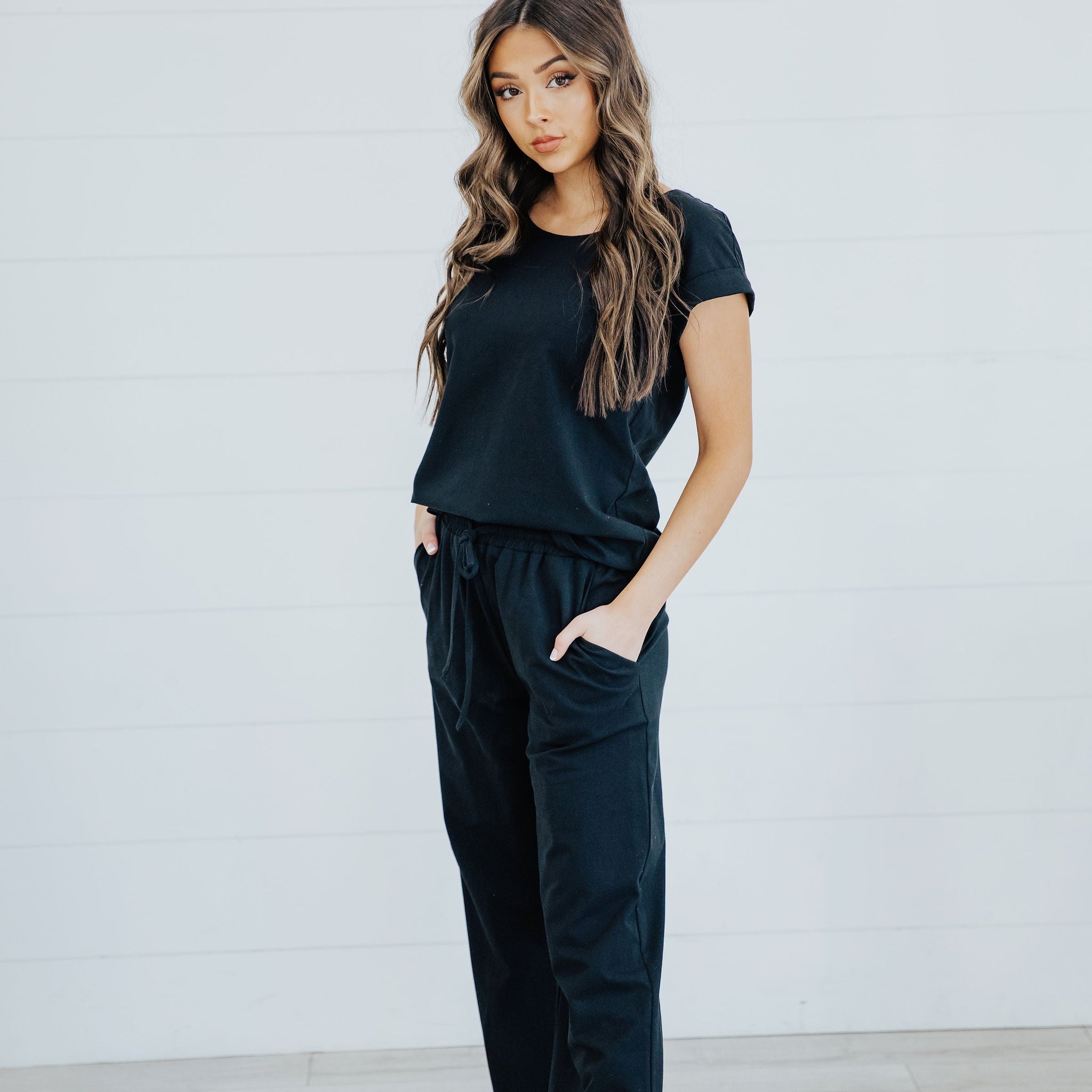 WIDE LEG LOUNGE PANTS IN BLACK