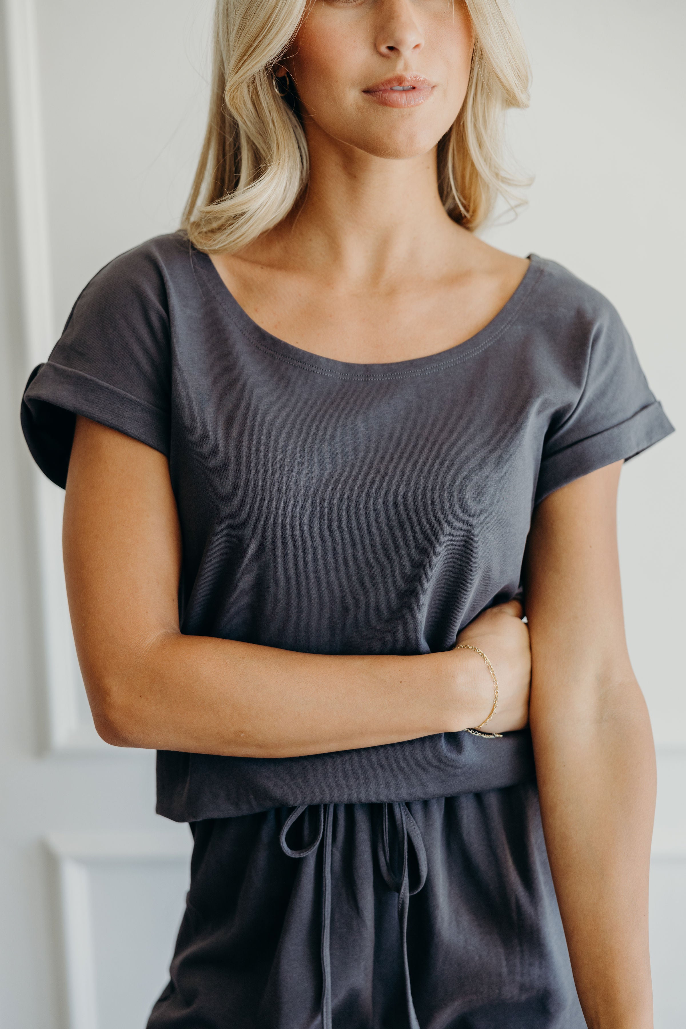 LOUNGE CUFF SLEEVE TEE IN MOONSTONE FINAL SALE