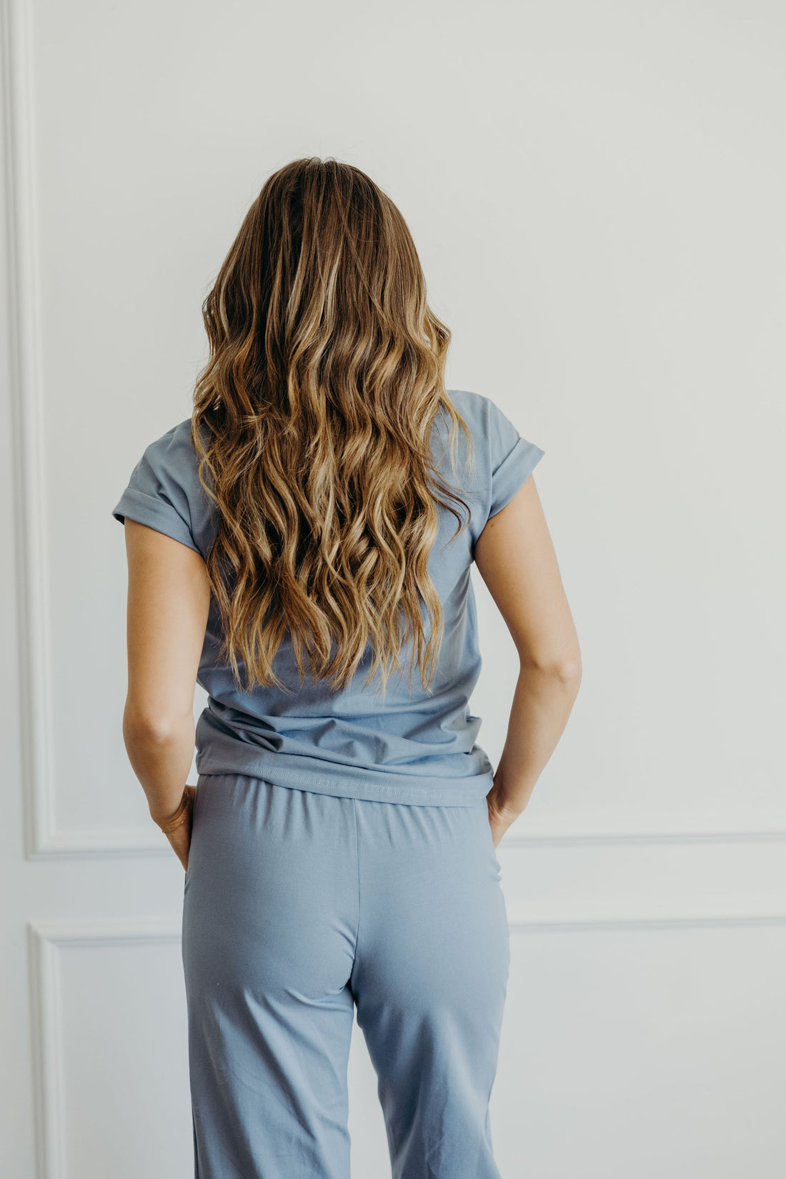 LOUNGE CUFF SLEEVE TEE IN BLUE GRAY FINAL SALE